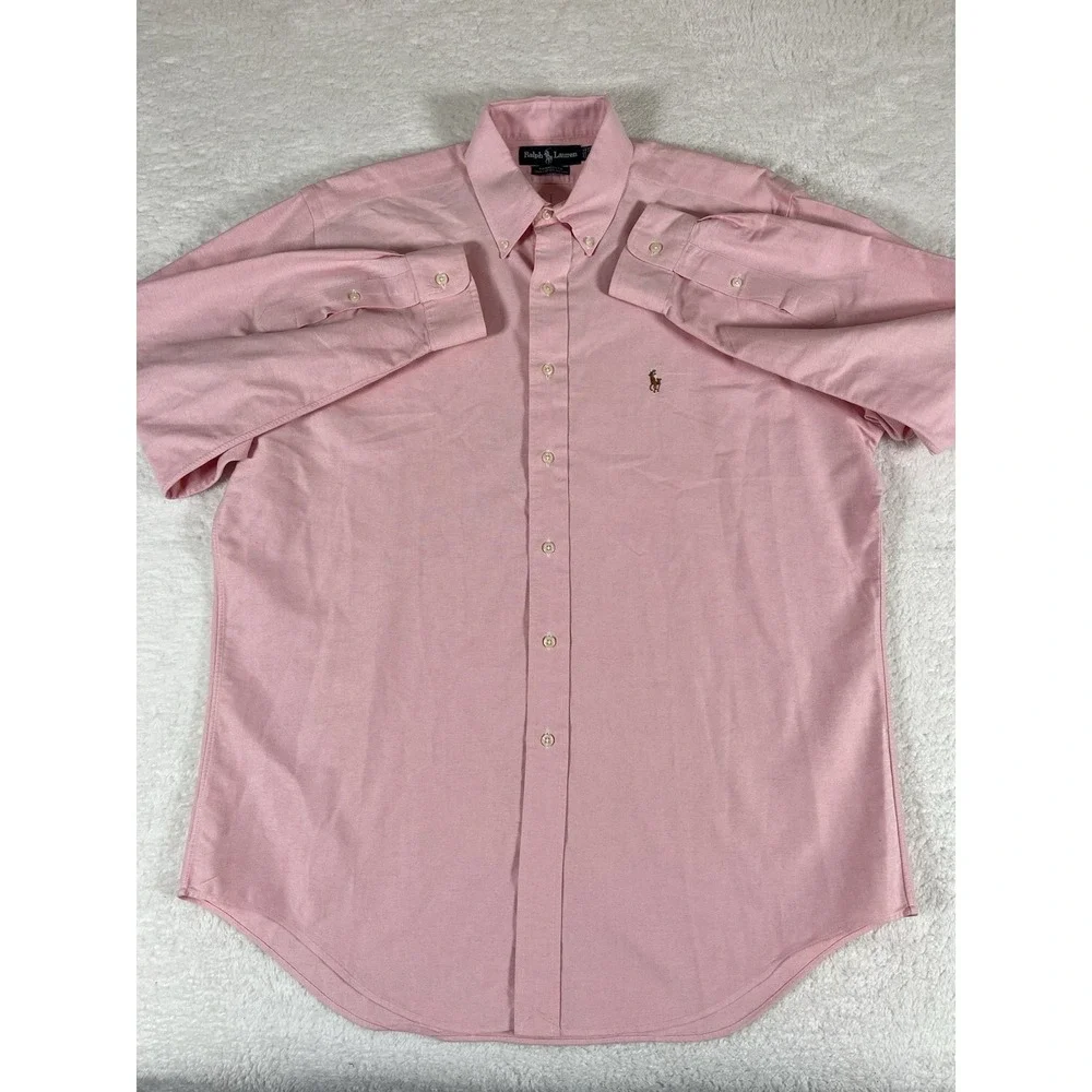 VTG Polo Ralph Lauren Yarmouth Pink Cotton‎ Oxford Cloth Button Down Mens 16-34